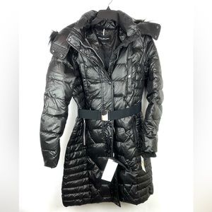 Andrew Marc Womens Plymouth Belted Down Coat, Black, Size Medium
